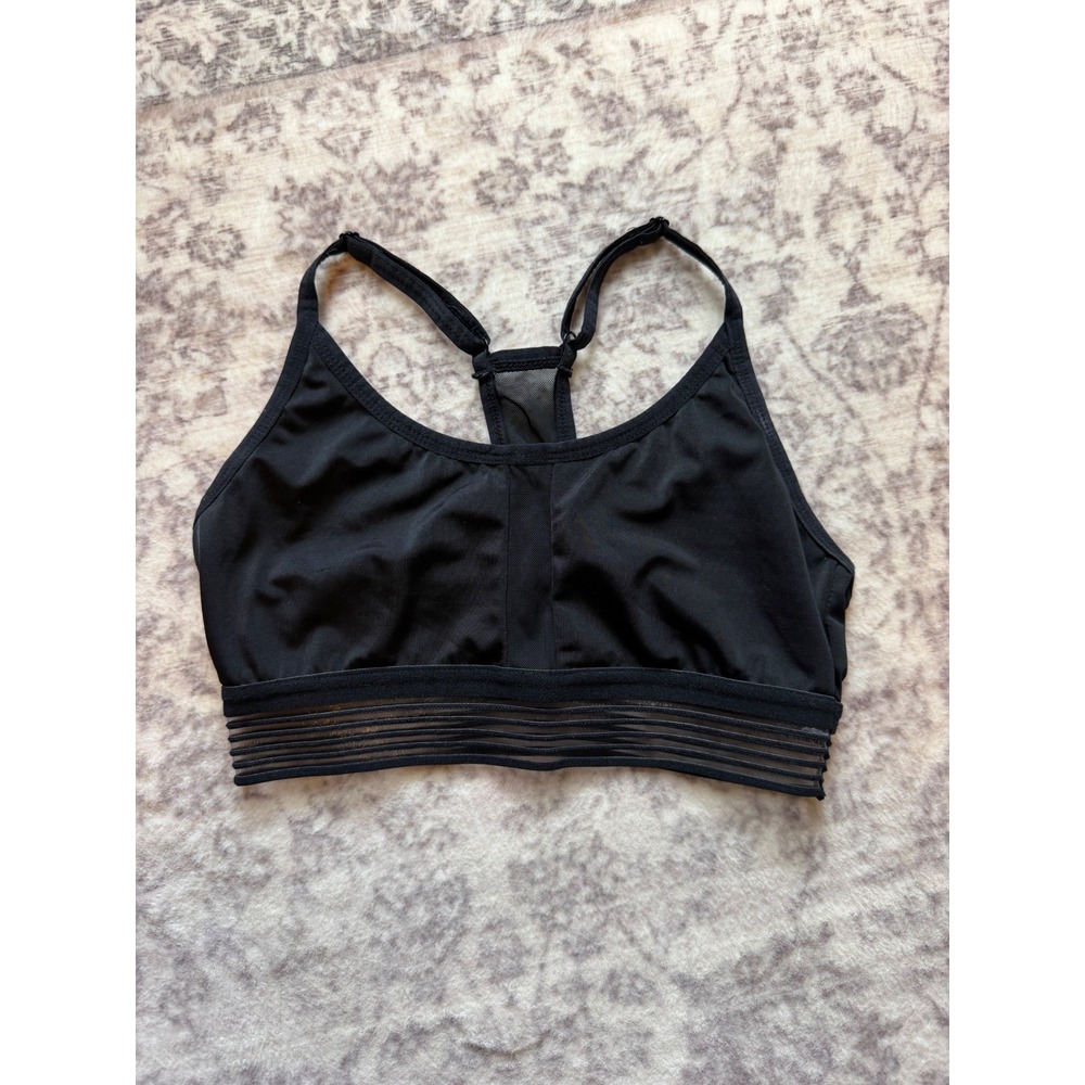 RBX Youth Girls Large Black Mesh Racerback Sports Bra Sheer Striped Band
